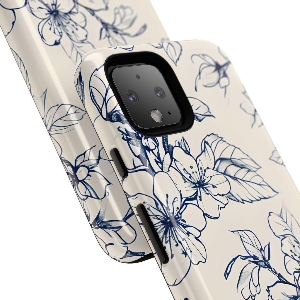 Blossom Sketch - Artistic Blue Floral Google Pixel 4 - Tough Phone Case - Hand-Drawn Botanical Design