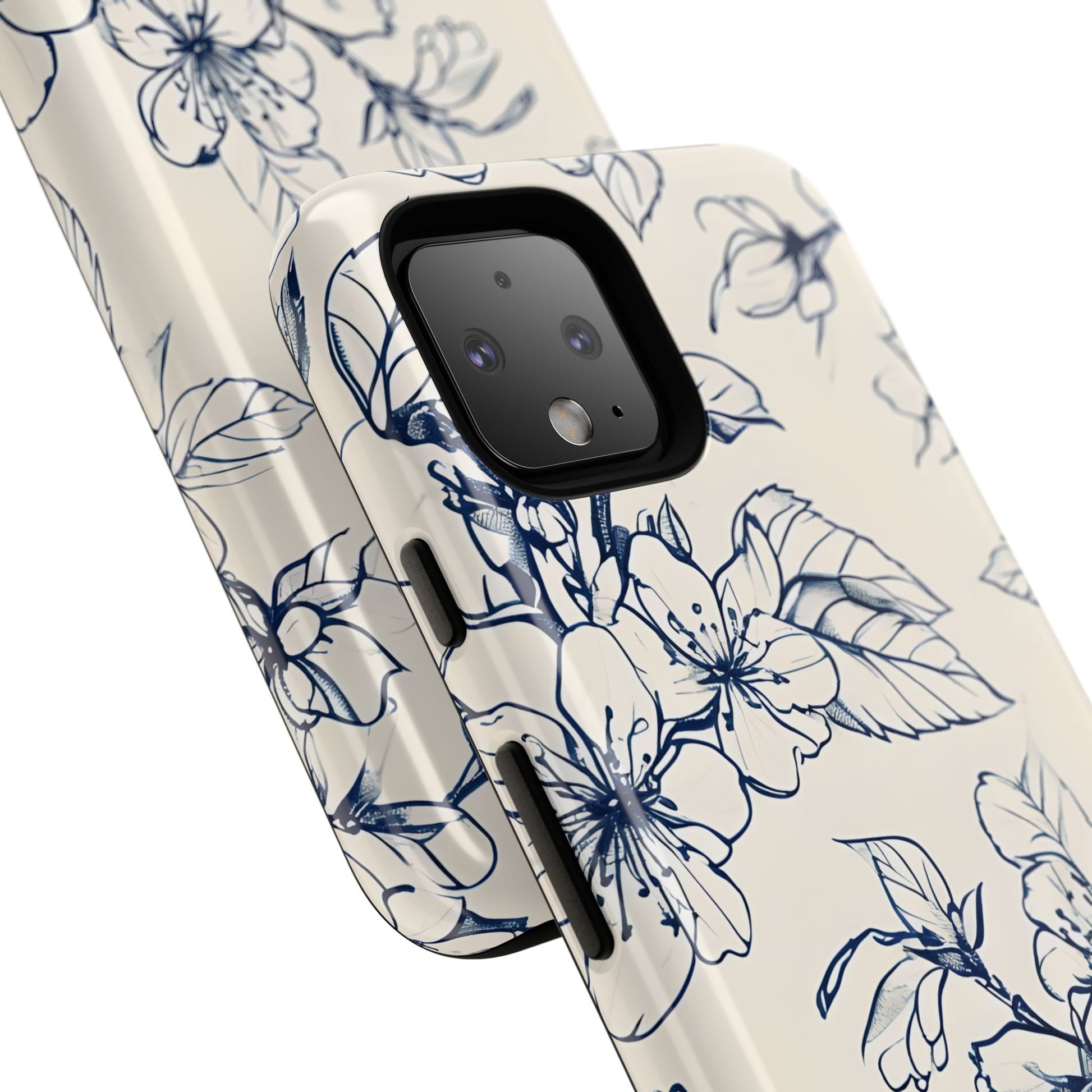 Blossom Sketch - Artistic Blue Floral Google Pixel 4 - Tough Phone Case - Hand-Drawn Botanical Design