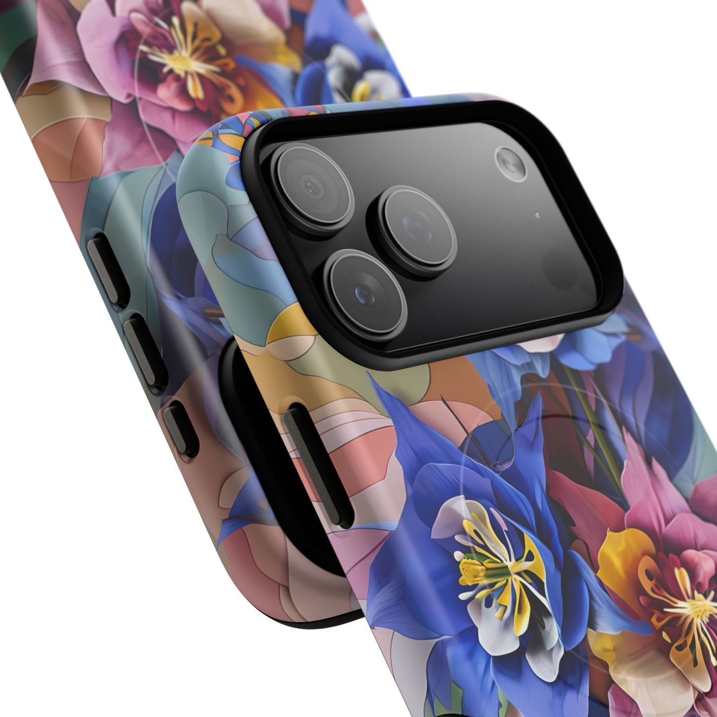 Blue Columbine Carnivale - Artistic Floral & Butterfly iPhone MagSafe Phone Case - Vibrant Botanical Design
