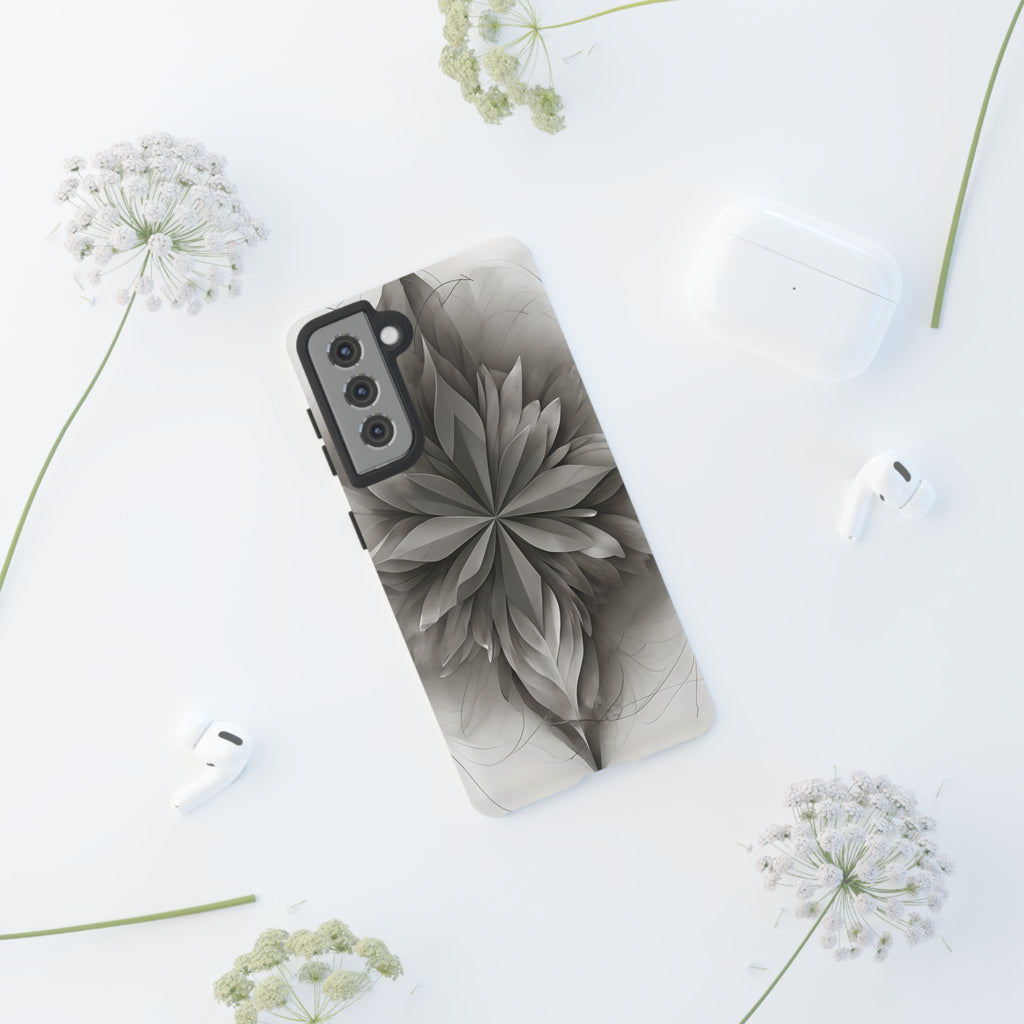 Silver Lotus - Elegant Monochrome Floral Samsung Galaxy S21 Tough Phone Case - Modern Lotus Design