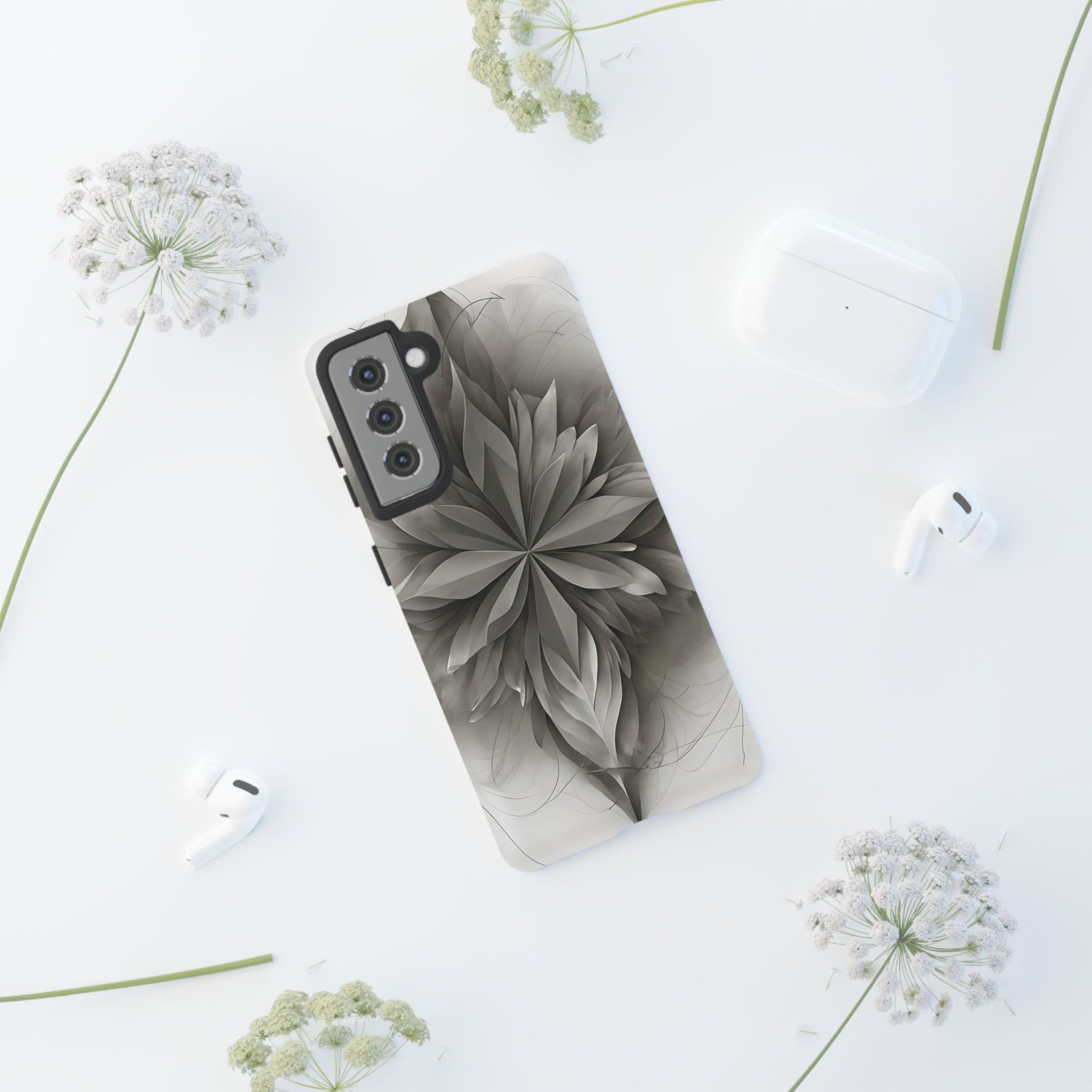 Silver Lotus - Elegant Monochrome Floral Samsung Galaxy S21 Tough Phone Case - Modern Lotus Design
