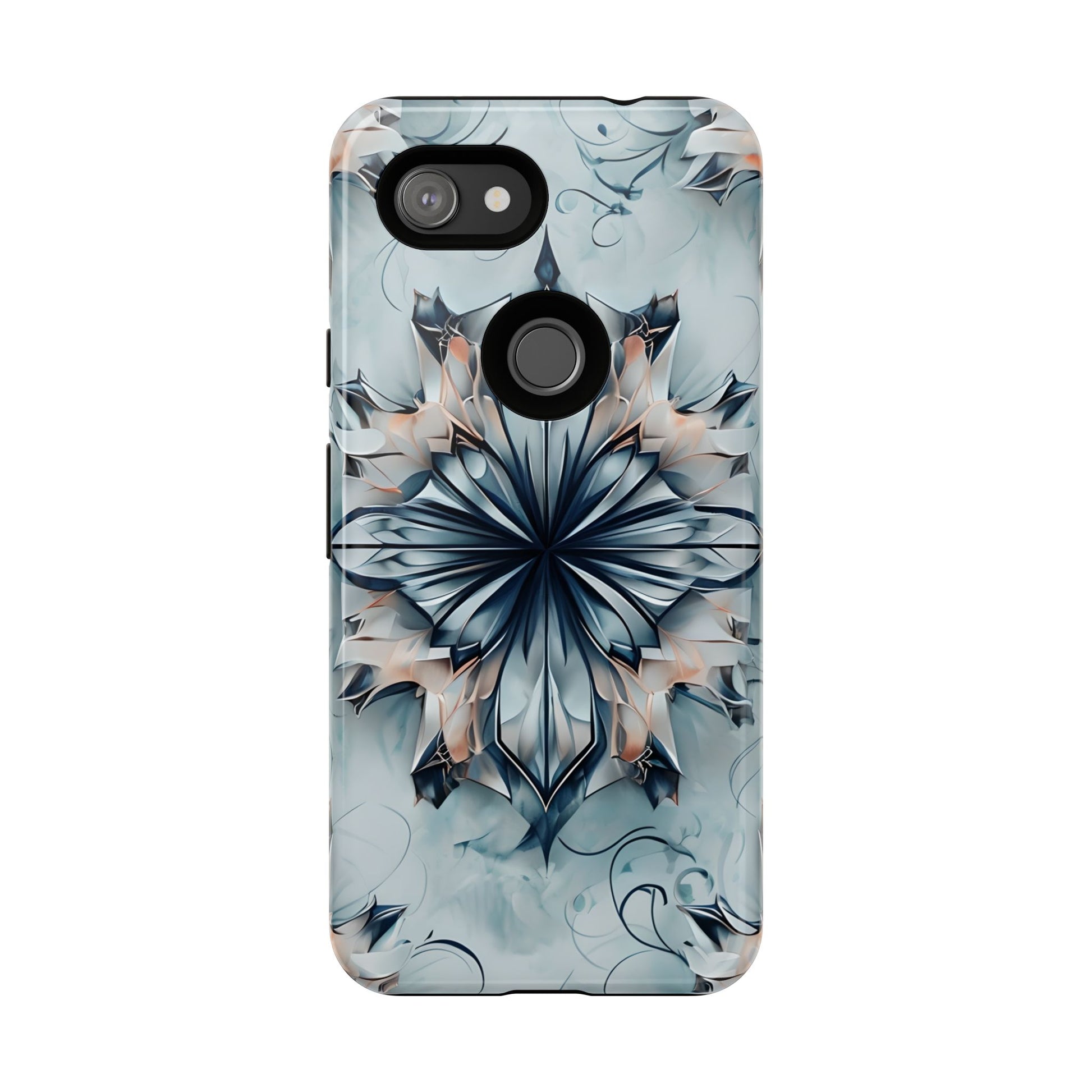 Indigo Mirage - Artistic Kaleidoscope Collection Artistic Floral - Google Pixel 3a Tough Phone Case - Bold Indigo Symmetrical Design