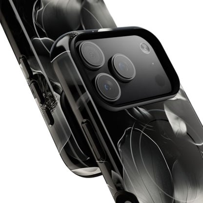 Monochrome Magnolia - Elegant Black & White Floral iPhone MagSafe Phone Case - Artistic Magnolia Design