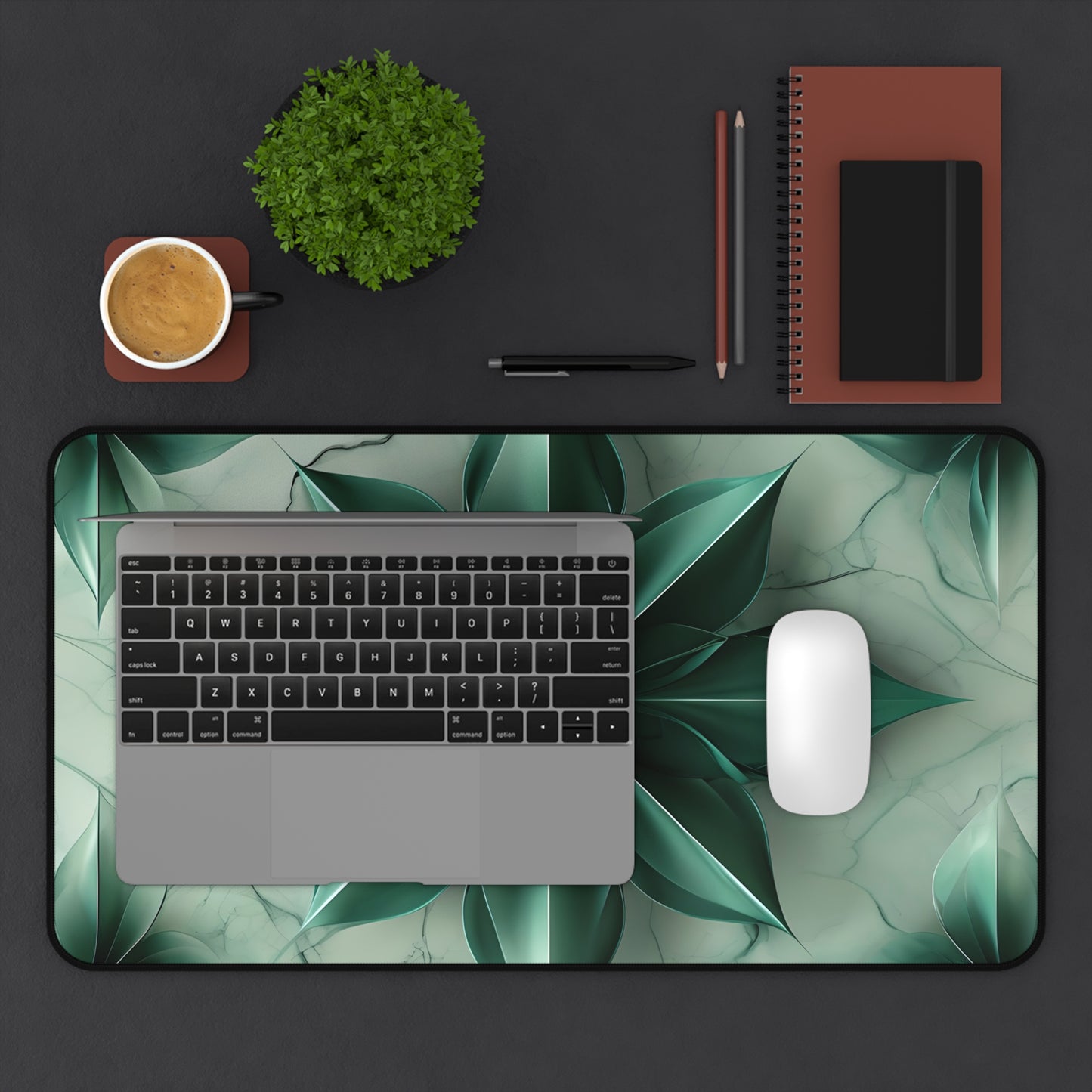 Emerald Bloom Designer Desk Mat - Premium Office Desk Pad, 3 Sizes Available, Artistic Workspace Protection