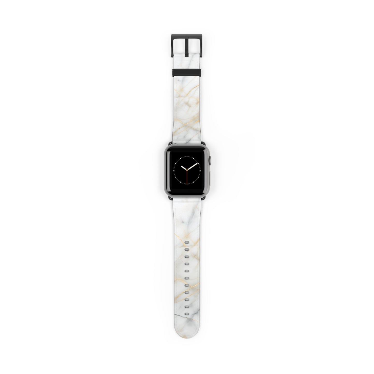 Golden Vein Apple Watch band with watch face featuring white marble pattern with elegant gold veining