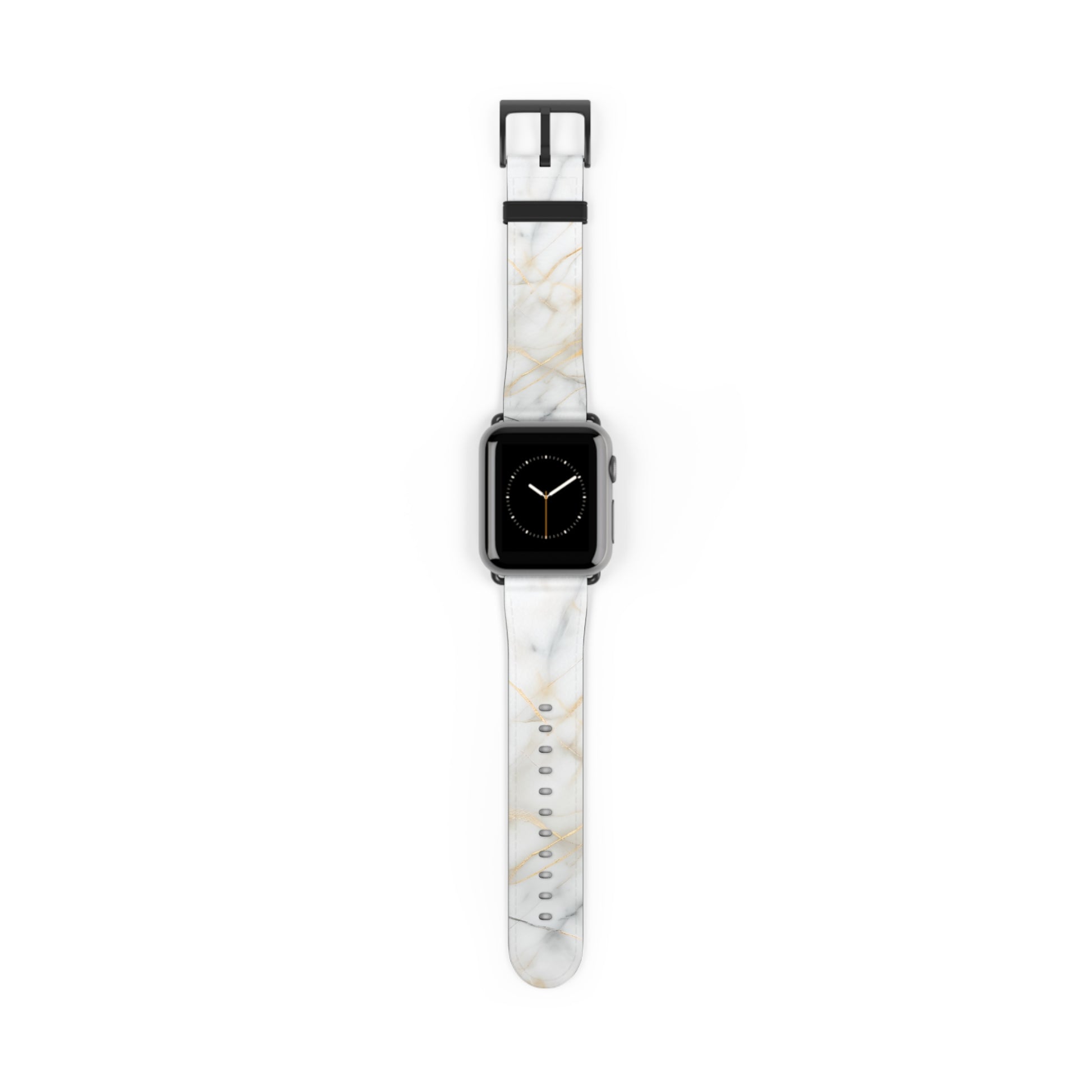 Golden Vein Apple Watch band with watch face featuring white marble pattern with elegant gold veining