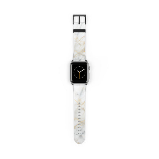 Golden Vein Apple Watch band with watch face featuring white marble pattern with elegant gold veining