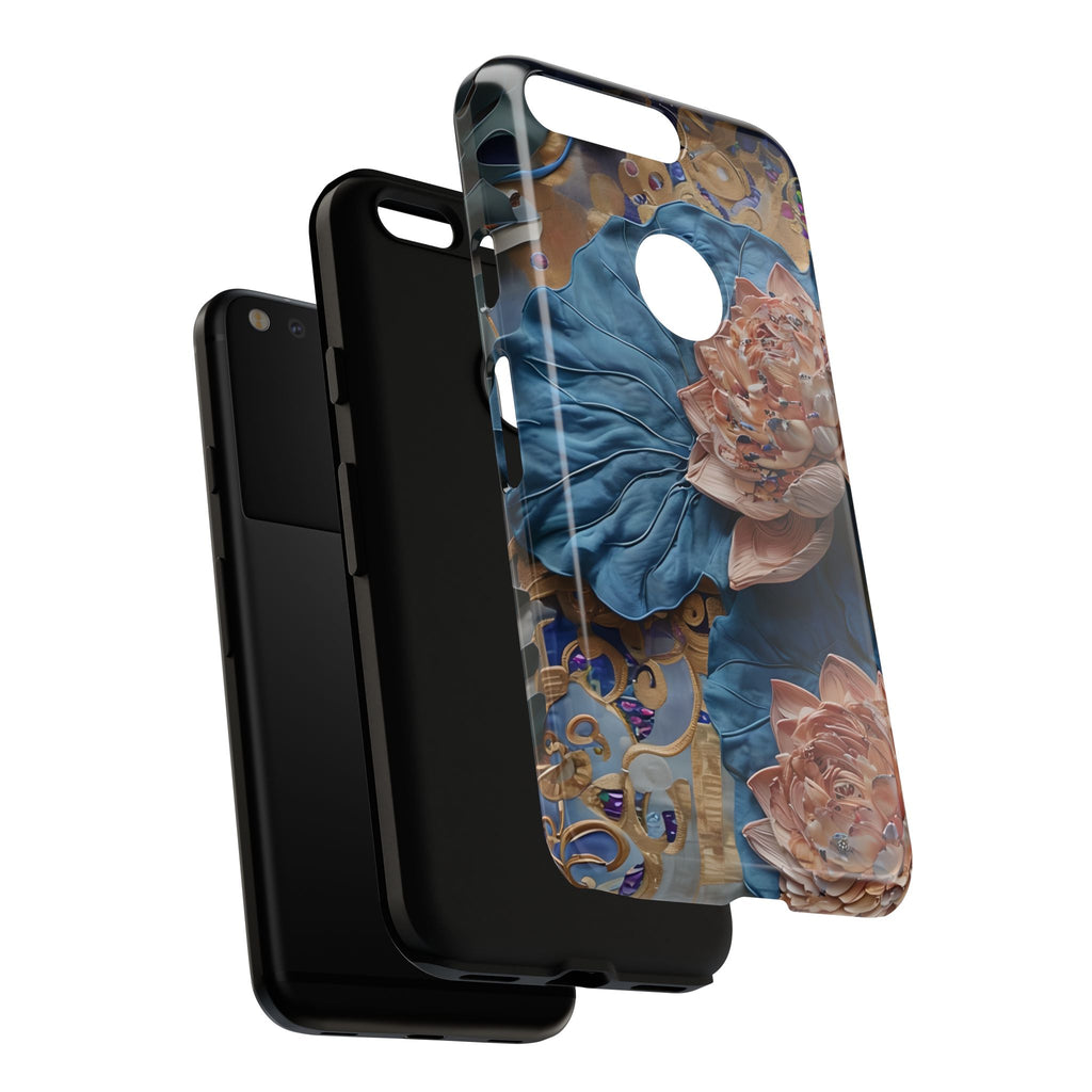 Peony Midnight Tapestry - Google Pixel - Elegant Blue & Blush Artful Phone Cover