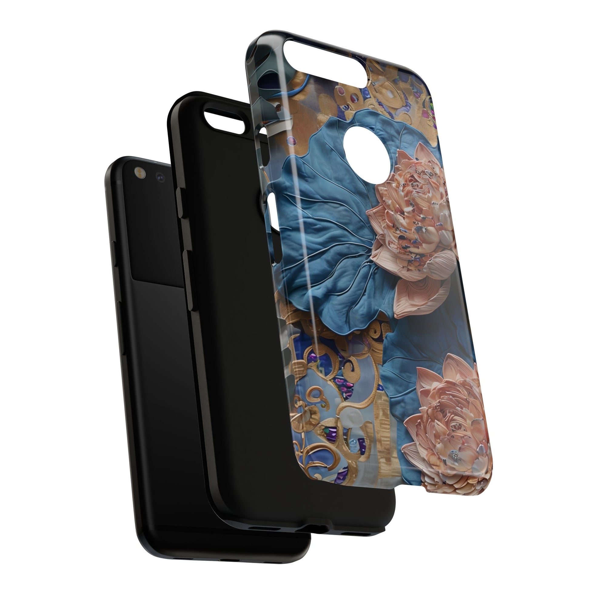Peony Midnight Tapestry - Google Pixel - Elegant Blue & Blush Artful Phone Cover