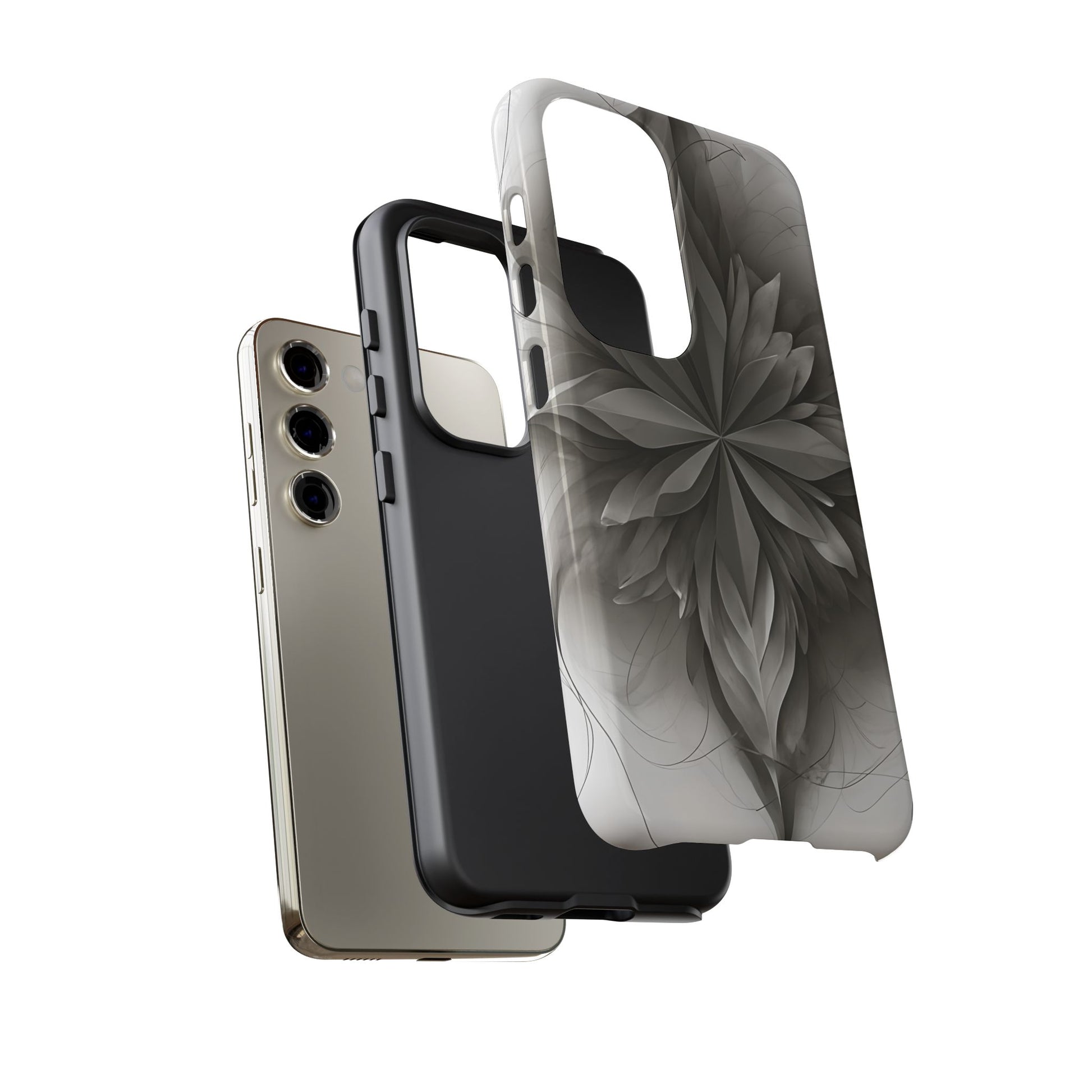 Silver Lotus - Elegant Monochrome Floral Samsung Galaxy S23 Tough Phone Case - Modern Lotus Design