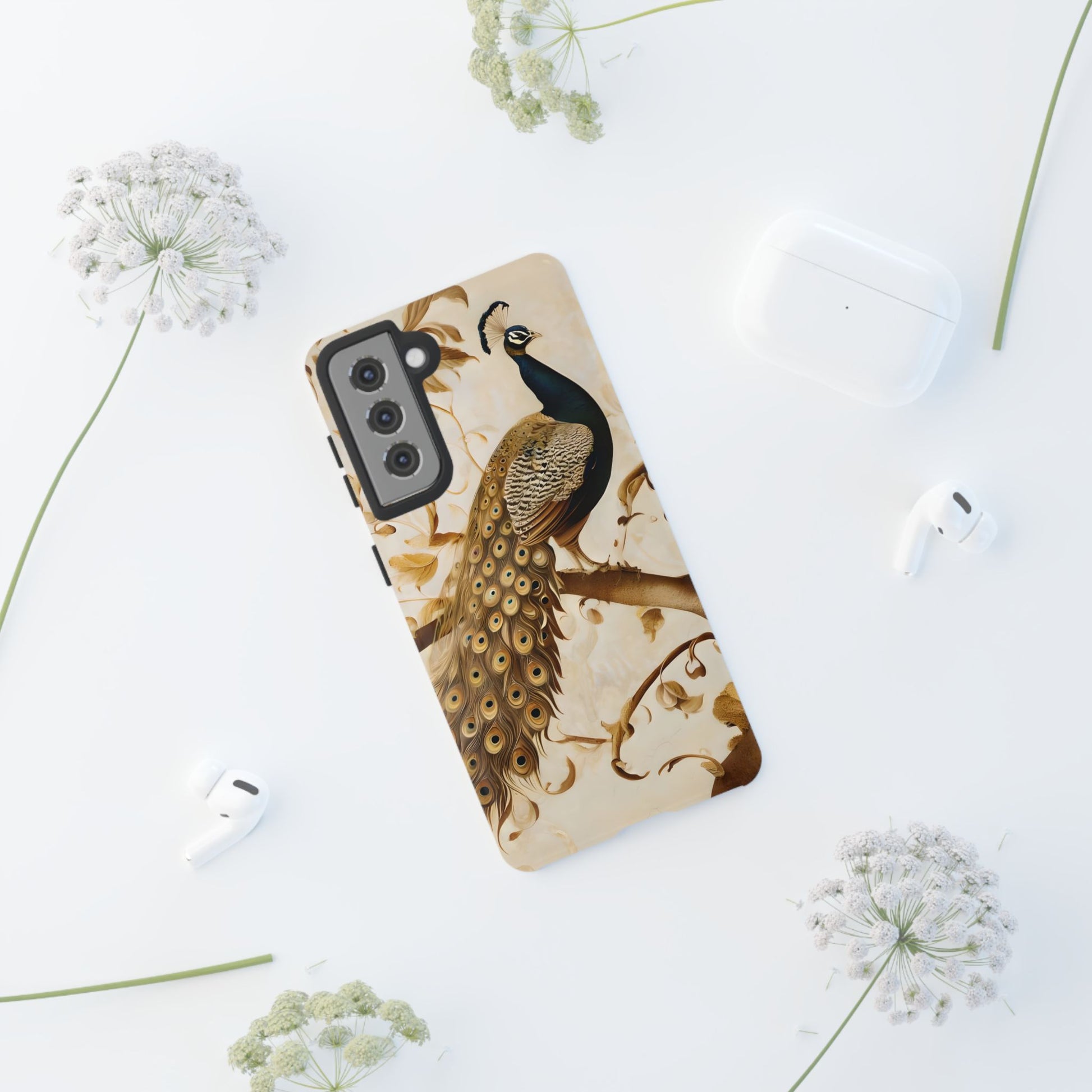 Golden Plumage - Luxe Peacock Art Samsung Galaxy S21 Phone Case - Elegant Gold & Cream Design