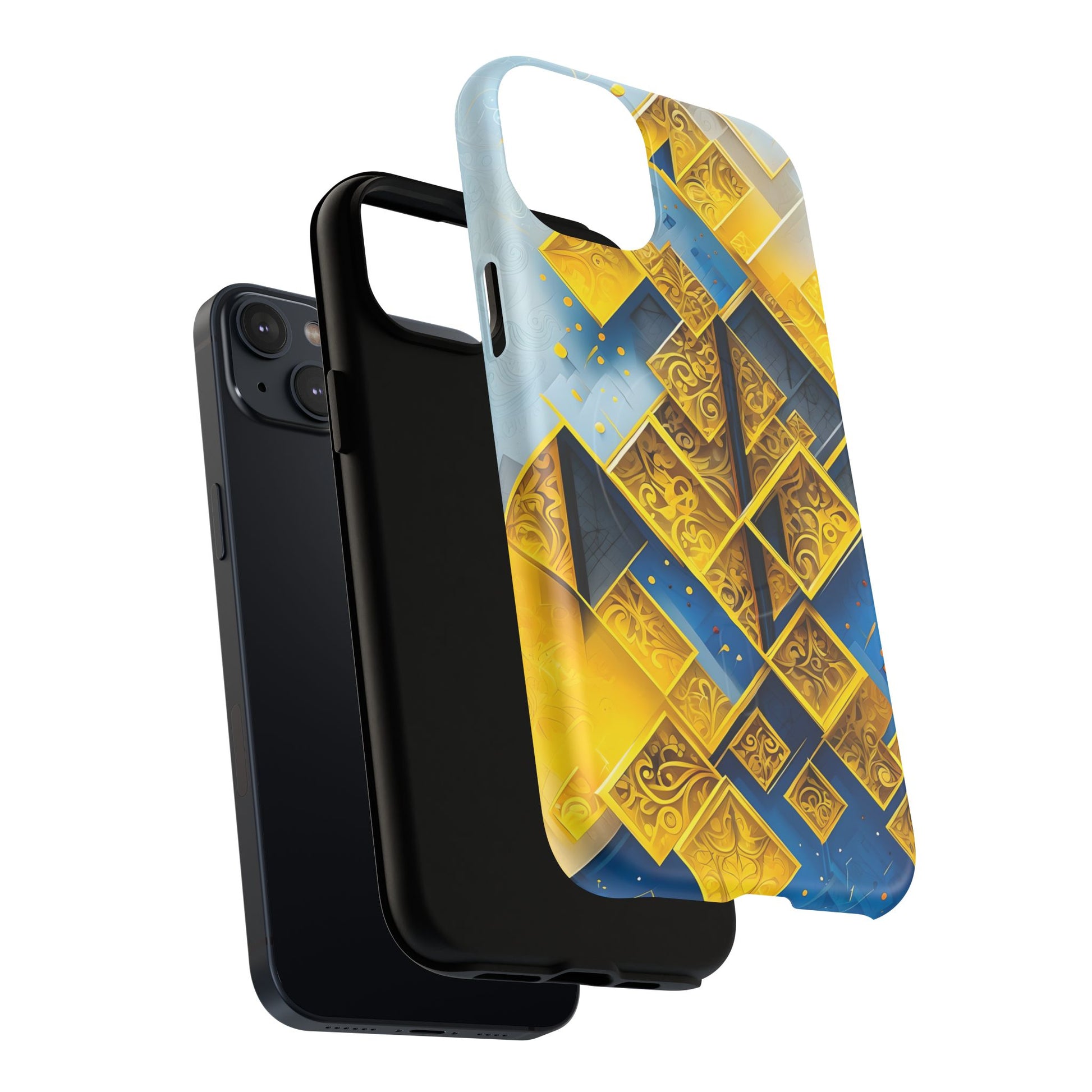 Golden Ascent Luxe Geometric iPhone 14 Plus - MagSafe Compatible - Elegant Abstract Gold Design