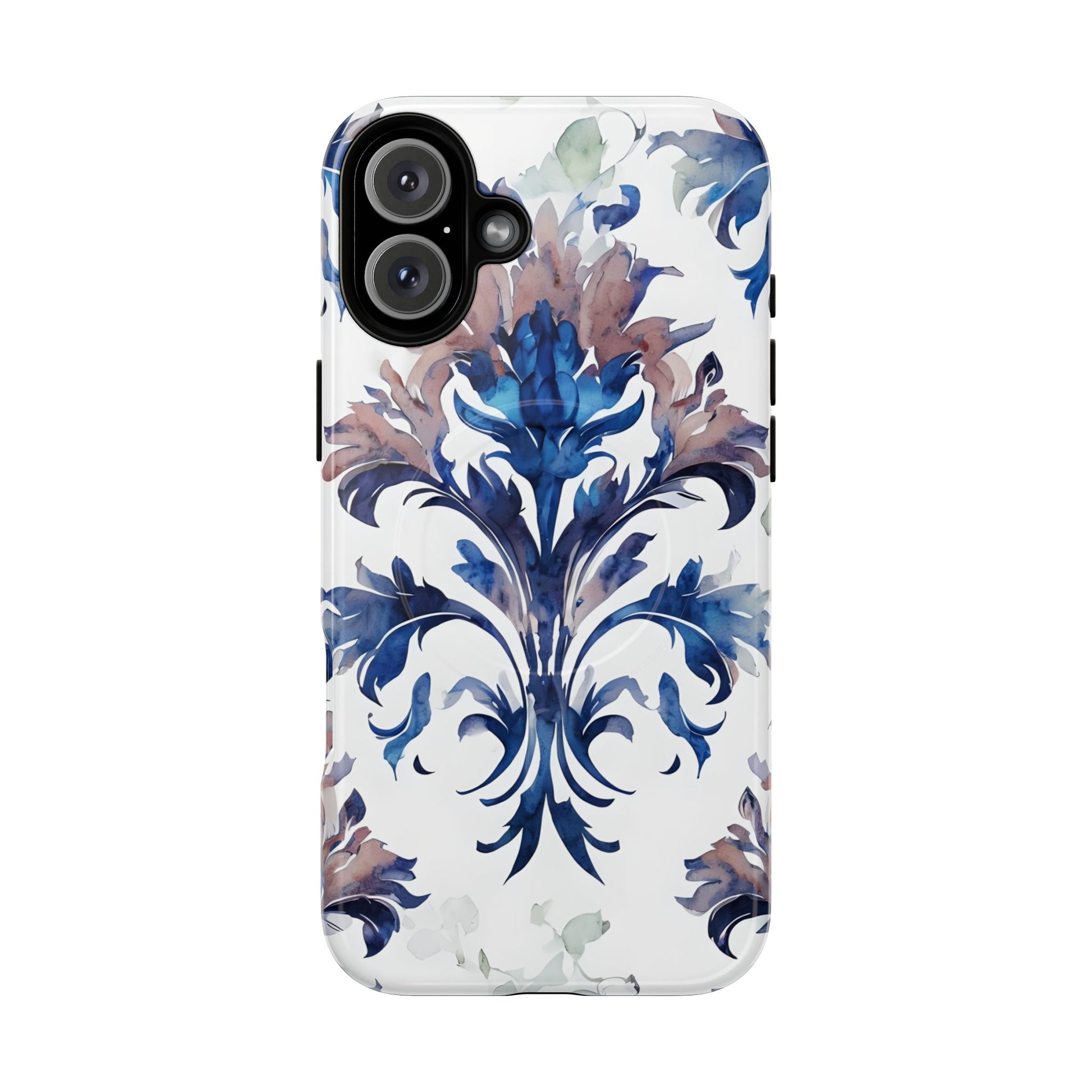 Delft Reverie - Elegant Blue & White iPhone 16 Plus MagSafe Phone Case - Dutch Delftware-Inspired Floral Design