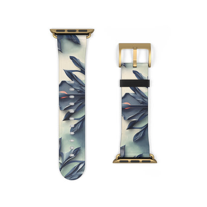 Frosted Indigo Bloom Apple Watch band strap with gold clasp featuring elegant indigo and icy blue floral design