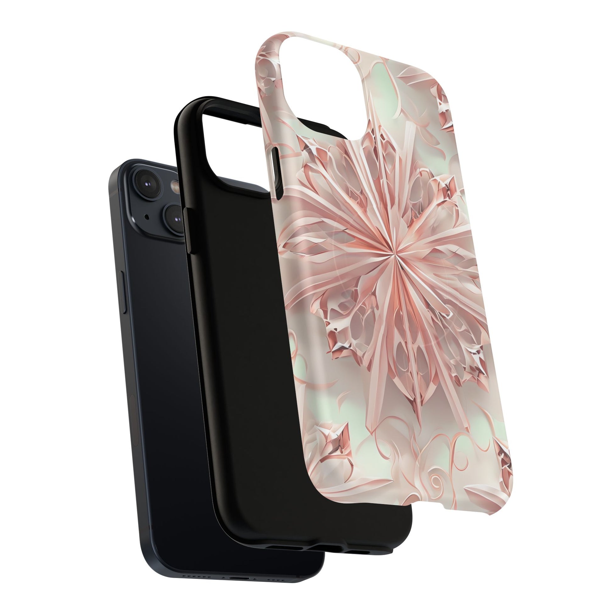 Blush Frost iPhone 14 Plus - Kaleidoscope Collection of MagSafe Compatible - Soft Pink Geometric Floral Design
