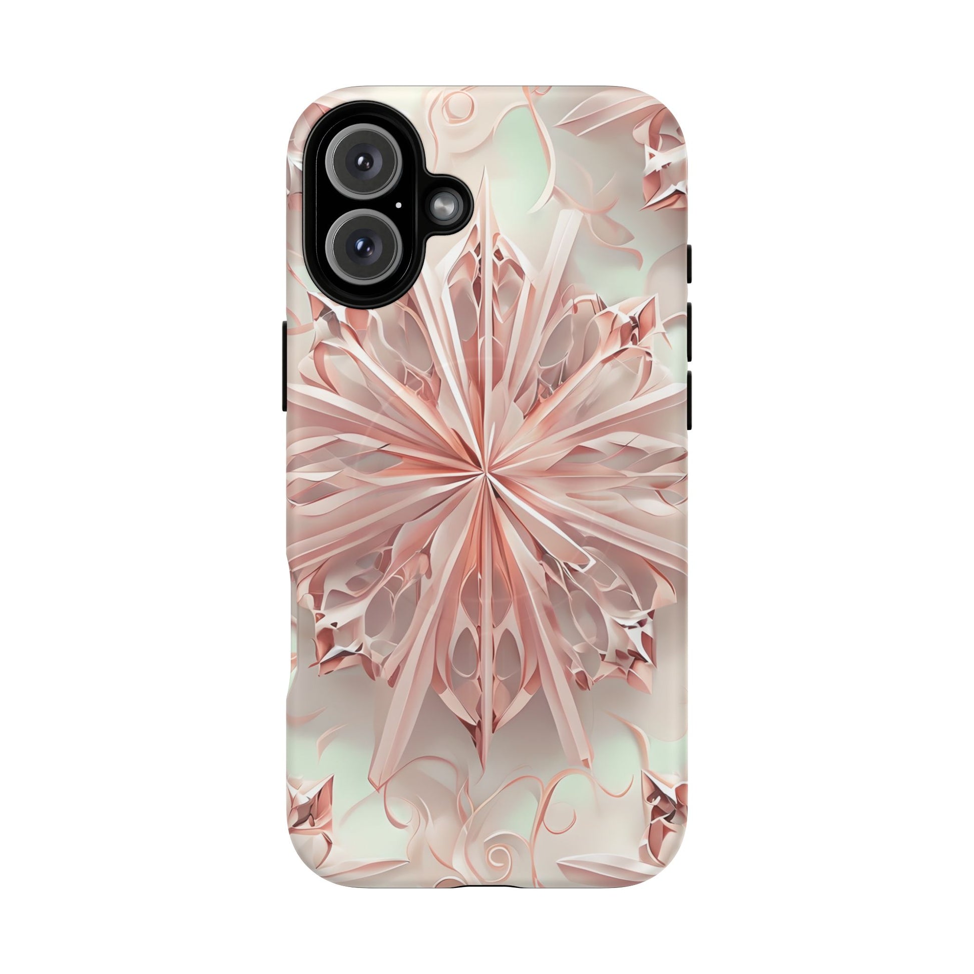 Blush Frost iPhone 16 Plus - Kaleidoscope Collection of MagSafe Compatible - Soft Pink Geometric Floral Design