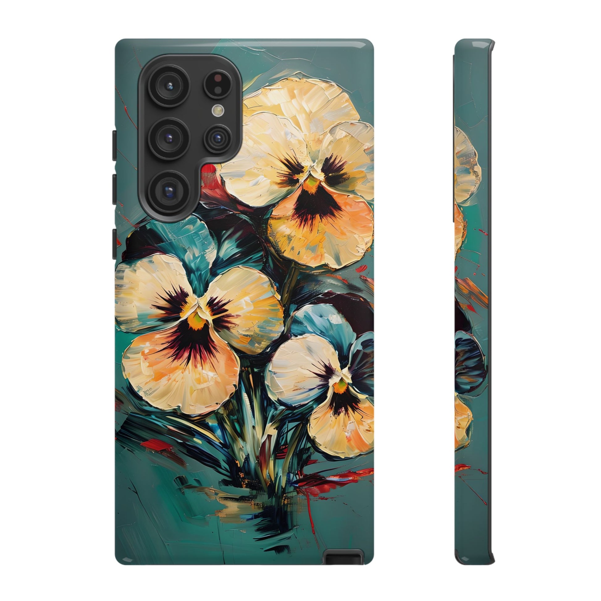 Golden Pansy Cascade Tough Case for Samsung Galaxy S22 Ultra - Floral Artistic Shockproof Cover, Elegant Protective Phone Case