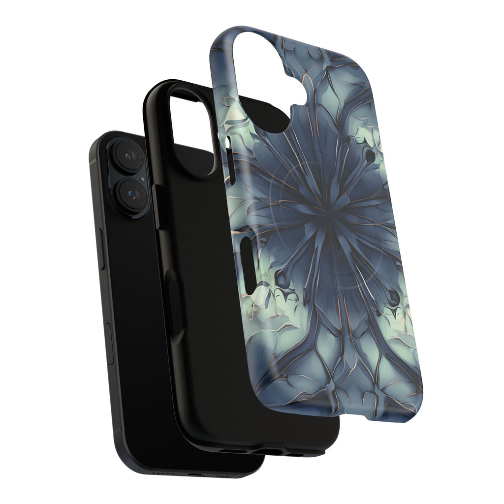 Indigo Mosaic - Artistic Kaleidoscope Collection Artistic Floral - iPhone 16 MagSafe Phone Case -Bold Blue Symmetrical Design