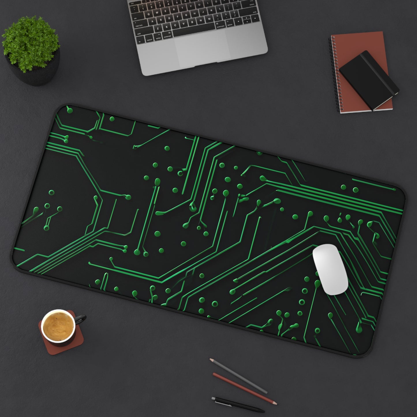 Green Circuit Grid Desk Mat - Premium Office Desk Pad, 3 Sizes Available, Artistic Workspace Protection