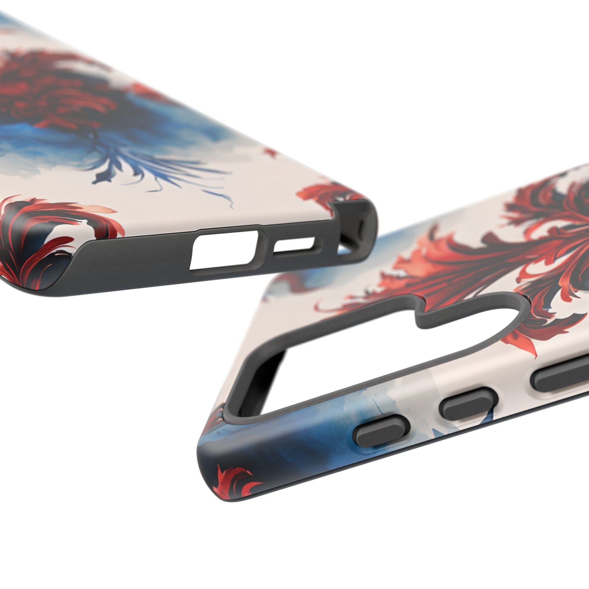 Crimson Plume - Bold Artistic Feather Samsung Galaxy S25 Ultra Tough Phone Case - Dramatic Red & Blue Design