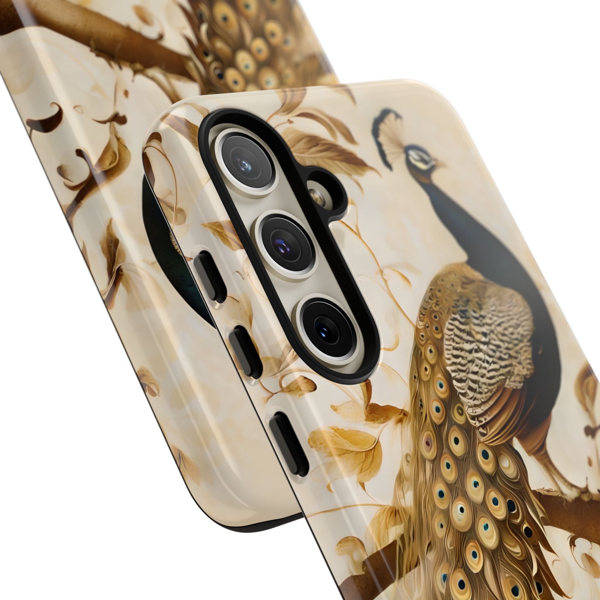 Golden Plumage - Luxe Peacock Art Samsung Galaxy S24 Plus Phone Case - Elegant Gold & Cream Design