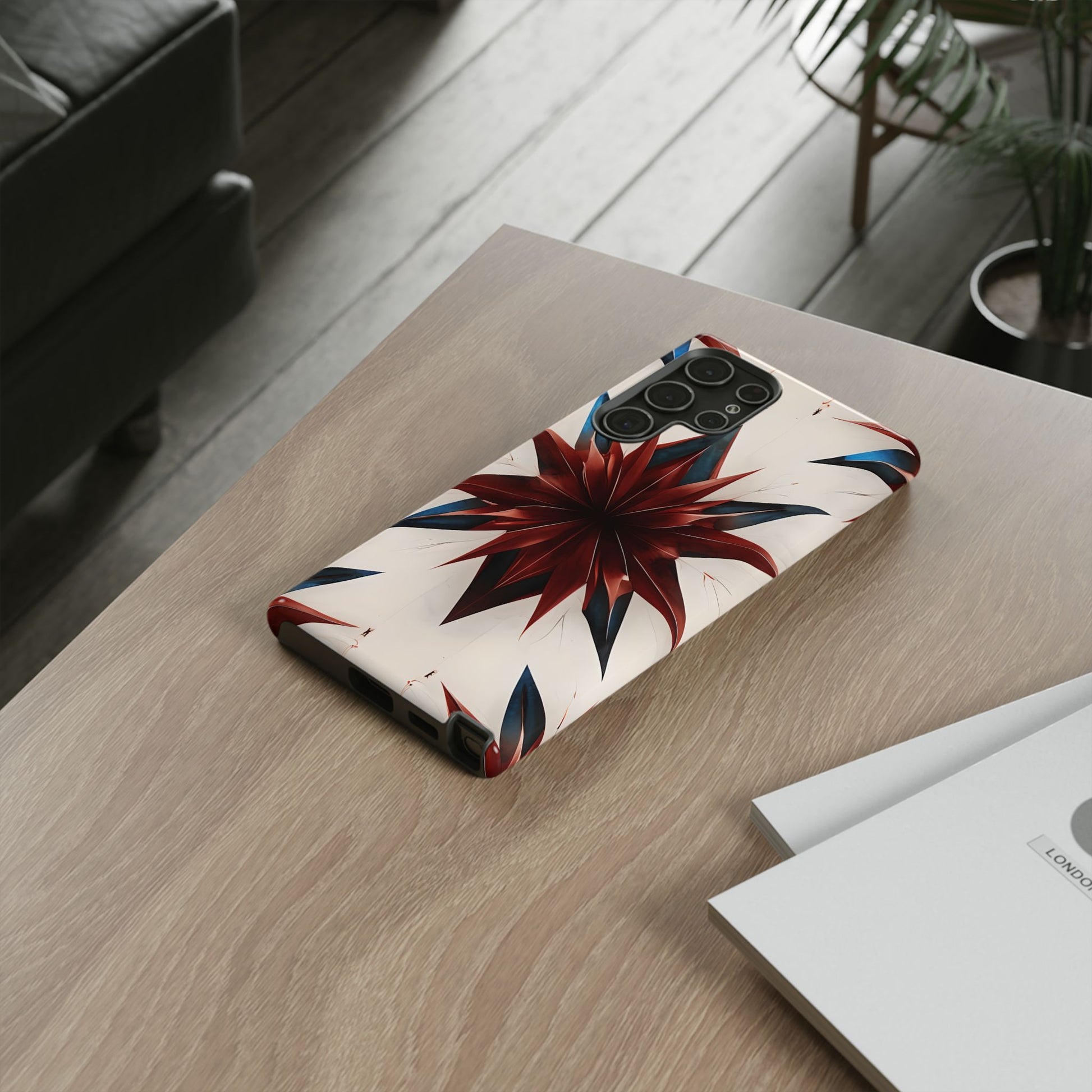 Garnet Starburst - Kaleidoscope Collection Gemstone Floral - Samsung Galaxy S22 Ultra Tough Phone Case - Floral Burst Design