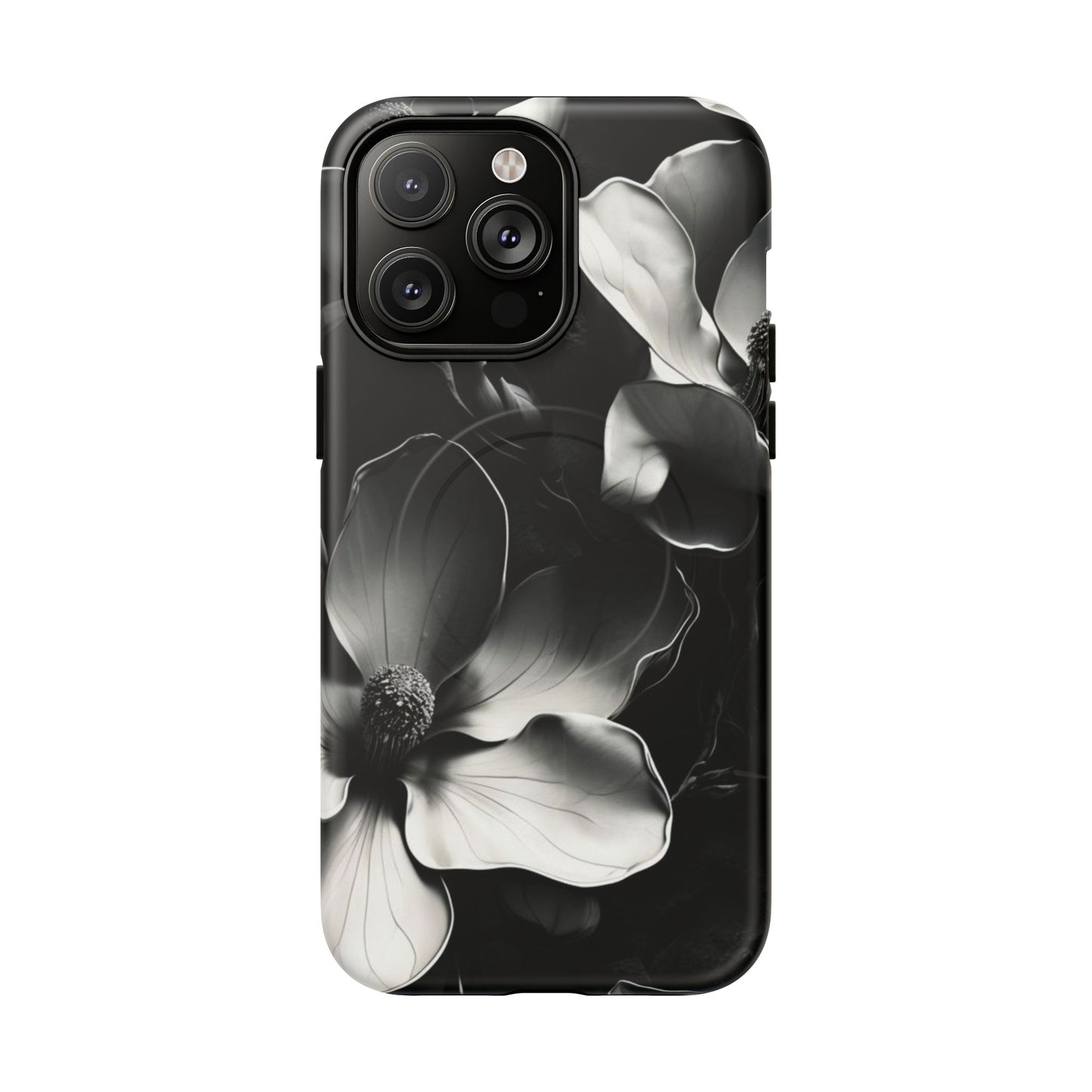 Monochrome Magnolia - Elegant Black & White Floral iPhone MagSafe Phone Case - Artistic Magnolia Design