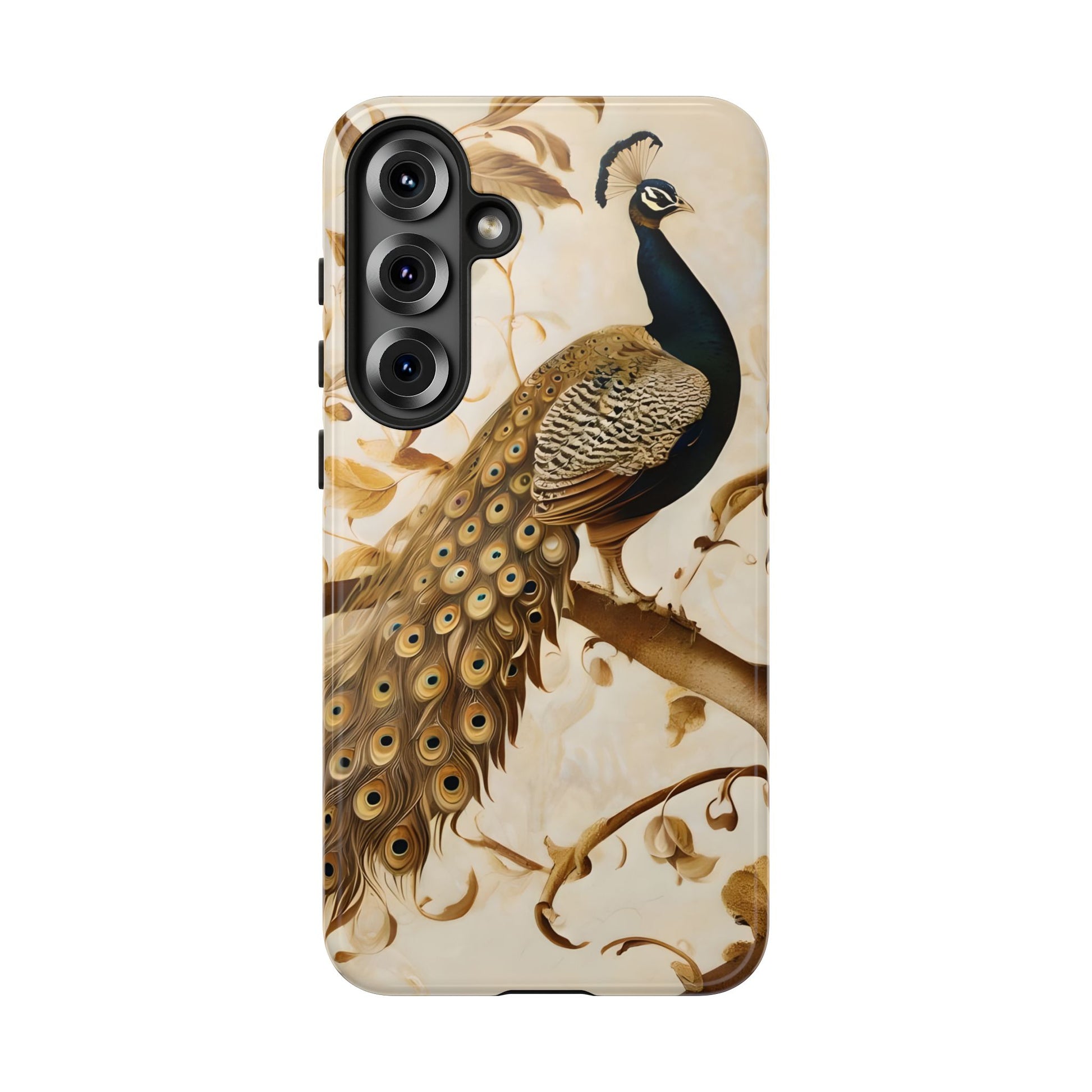 Golden Plumage - Luxe Peacock Art Samsung Galaxy S25 Plus Phone Case - Elegant Gold & Cream Design