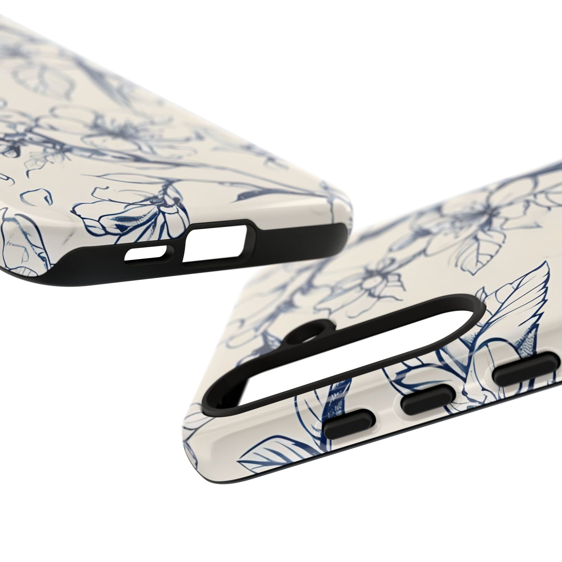 Blossom Sketch - Artistic Blue Floral Samsung Galaxy S24 Plus Tough Phone Case - Hand-Drawn Botanical Design