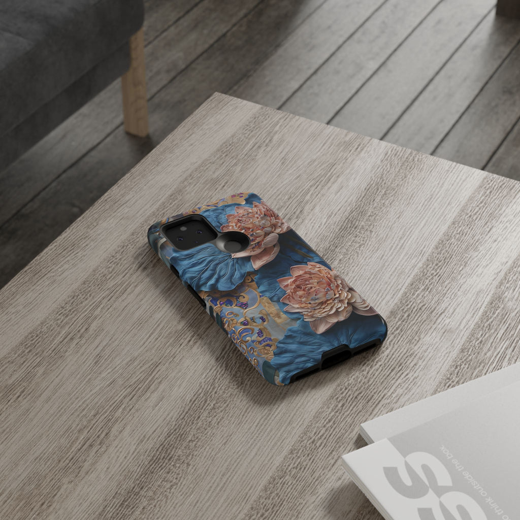 Peony Midnight Tapestry - Google Pixel 5 5G - Elegant Blue & Blush Artful Phone Cover