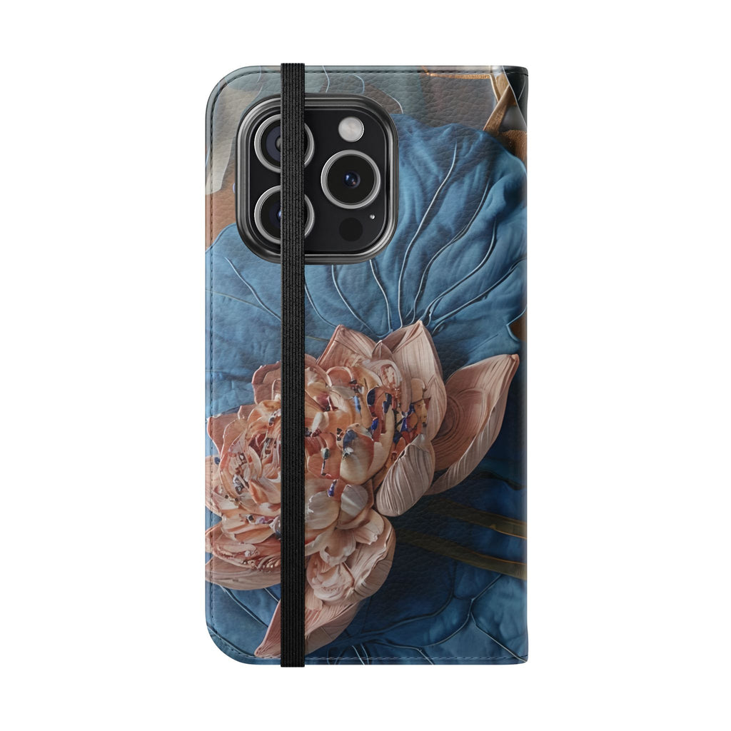 Peony Midnight Tapestry Wallet Phone Case - Flip Cover for iPhone 15 Pro - Floral and Tapestry Design