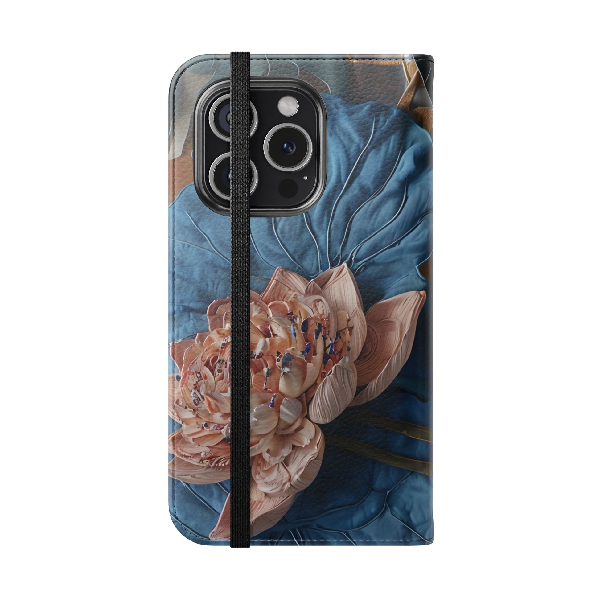Peony Midnight Tapestry Wallet Phone Case - Flip Cover for iPhone 15 Pro - Floral and Tapestry Design