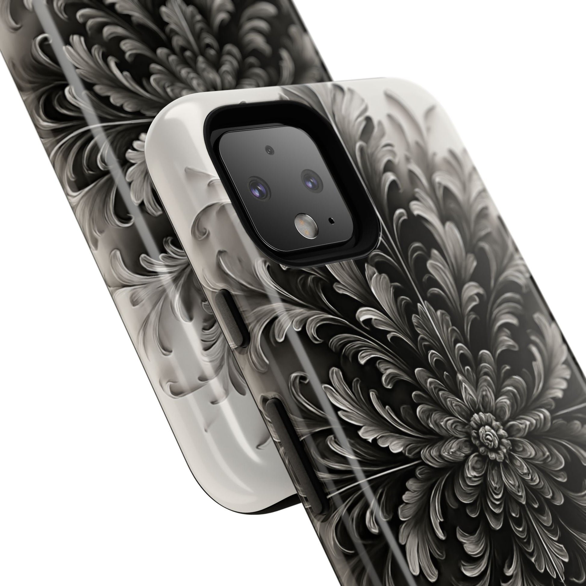 Obsidian Bloom - Elegant Black & White Google Pixel 4 Phone Case - Intricate Mandala Flower Design
