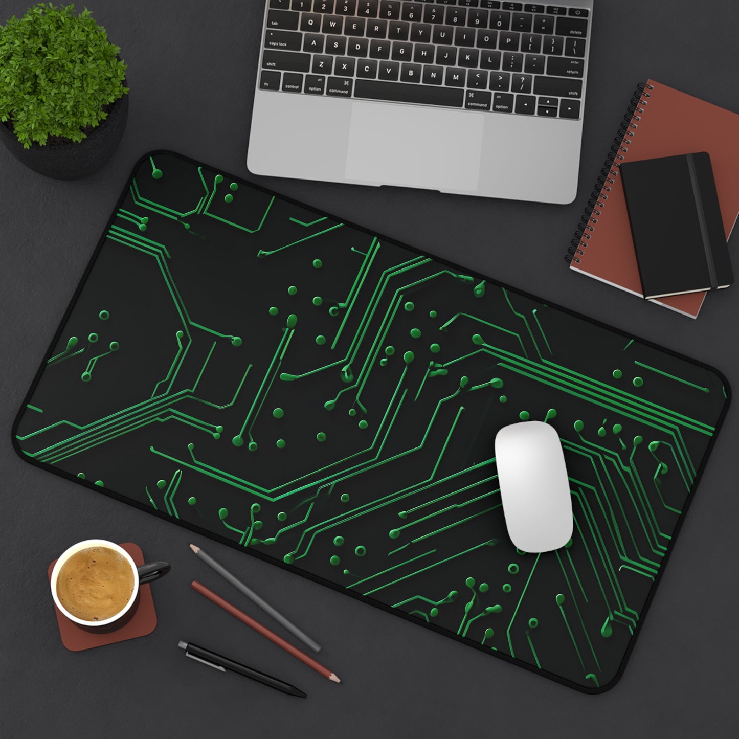 Green Circuit Grid Desk Mat - Premium Office Desk Pad, 3 Sizes Available, Artistic Workspace Protection