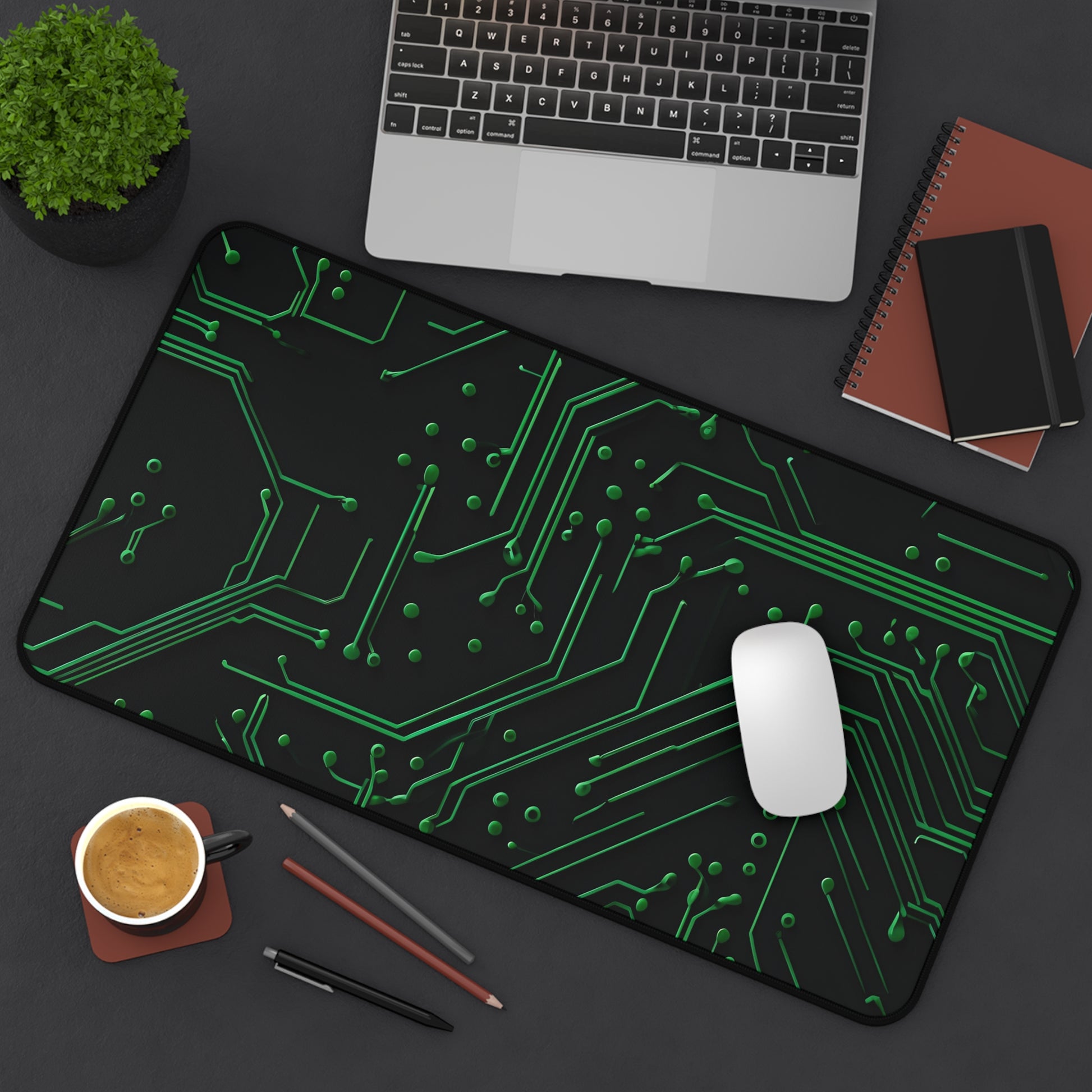 Green Circuit Grid Desk Mat - Premium Office Desk Pad, 3 Sizes Available, Artistic Workspace Protection