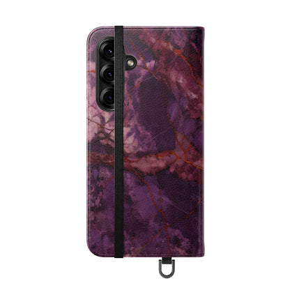 Amethyst Current Wallet Phone Case - Elegant Purple Marble Flip Cover for Samsung Galaxy