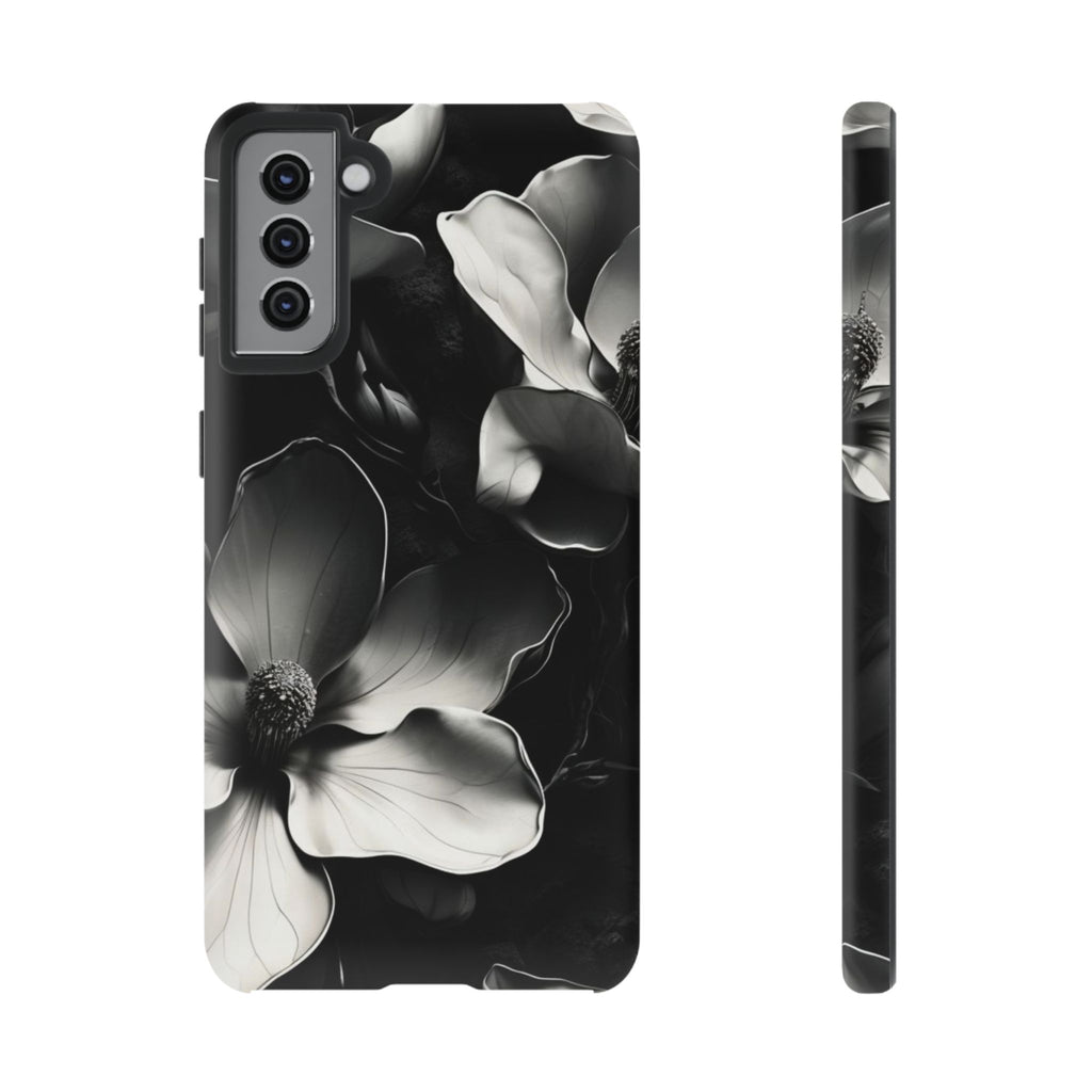 Monochrome Magnolia - Elegant Black & White Floral Samsung Galaxy S21 Plus Tough Phone Case - Artistic Magnolia Design