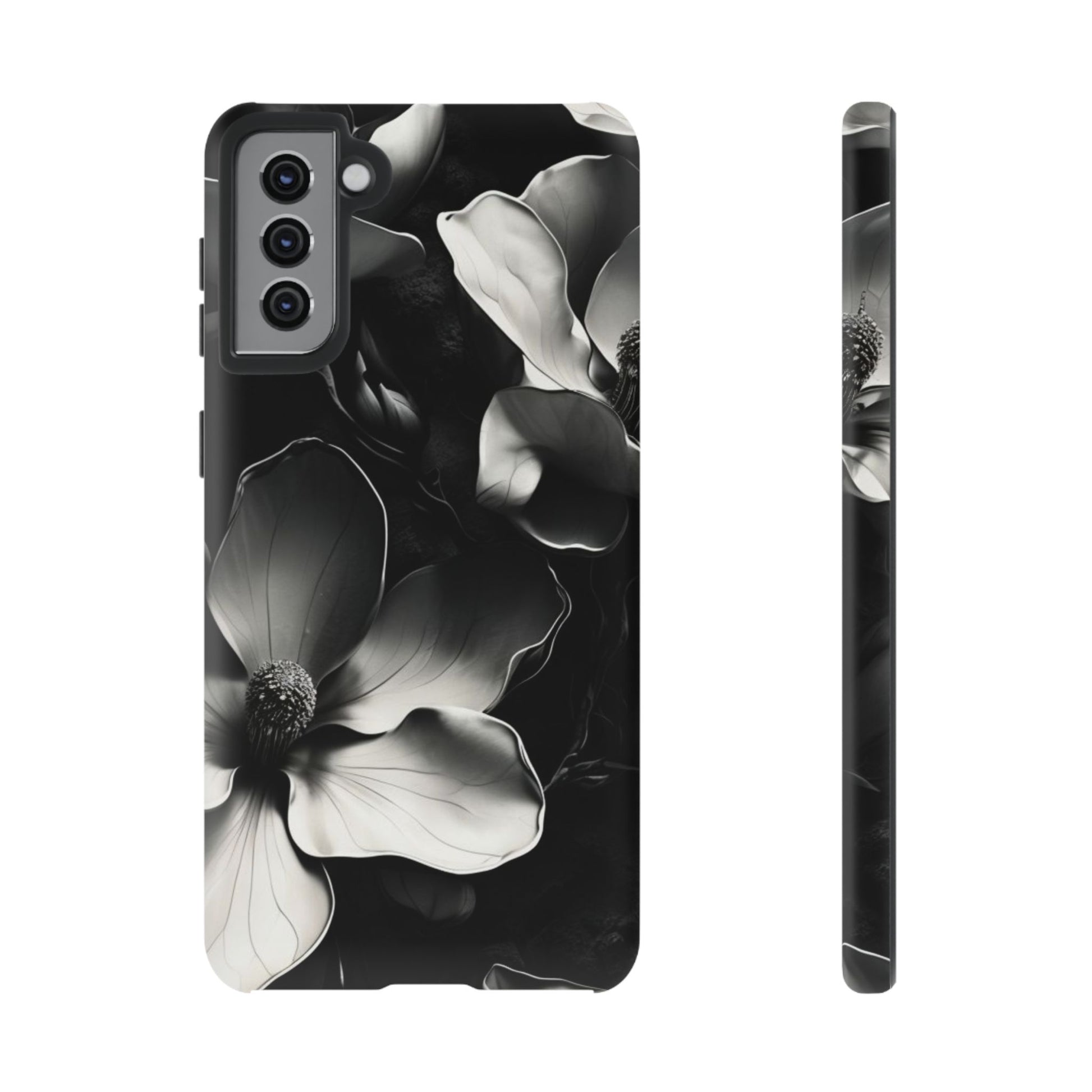 Monochrome Magnolia - Elegant Black & White Floral Samsung Galaxy S21 Plus Tough Phone Case - Artistic Magnolia Design