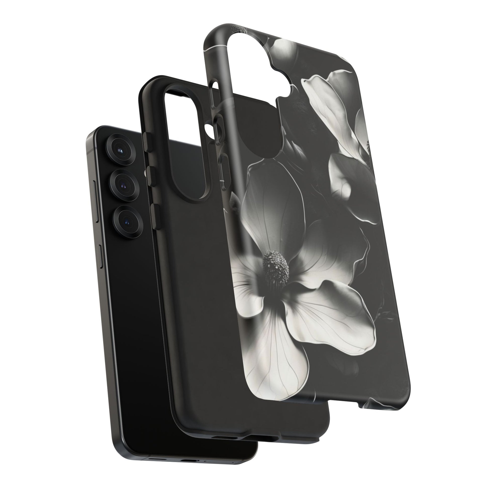 Monochrome Magnolia - Elegant Black & White Floral Samsung Galaxy S25 Tough Phone Case - Artistic Magnolia Design