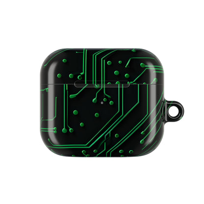Green Circuit Grid AirPod Case - Green & Black Computer Design Earbud Cover for Gen 1, 2, 3, Pro Gen 1 & 2