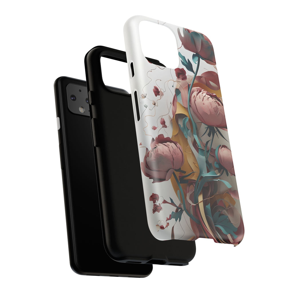 Blushing Peony Veil - Elegant Painterly Floral Google Pixel 4 Tough Phone Case - Soft Blush & Teal Peony Design