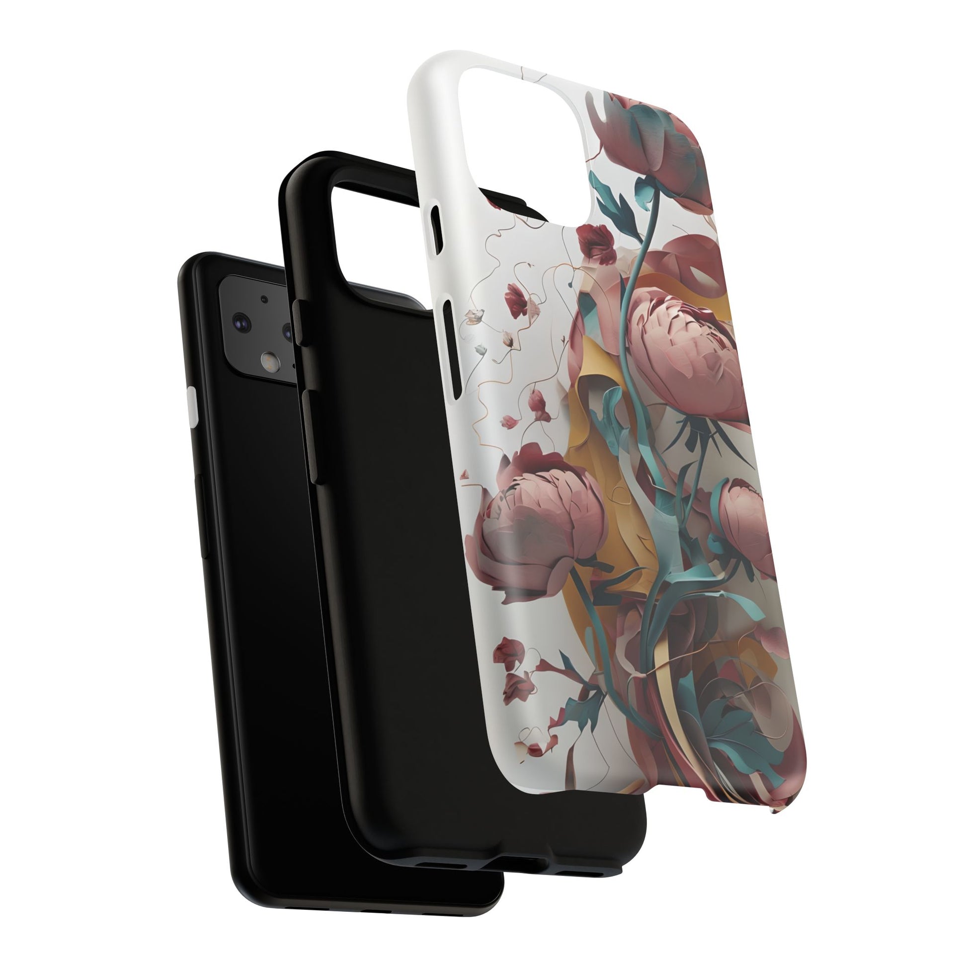 Blushing Peony Veil - Elegant Painterly Floral Google Pixel 4 Tough Phone Case - Soft Blush & Teal Peony Design