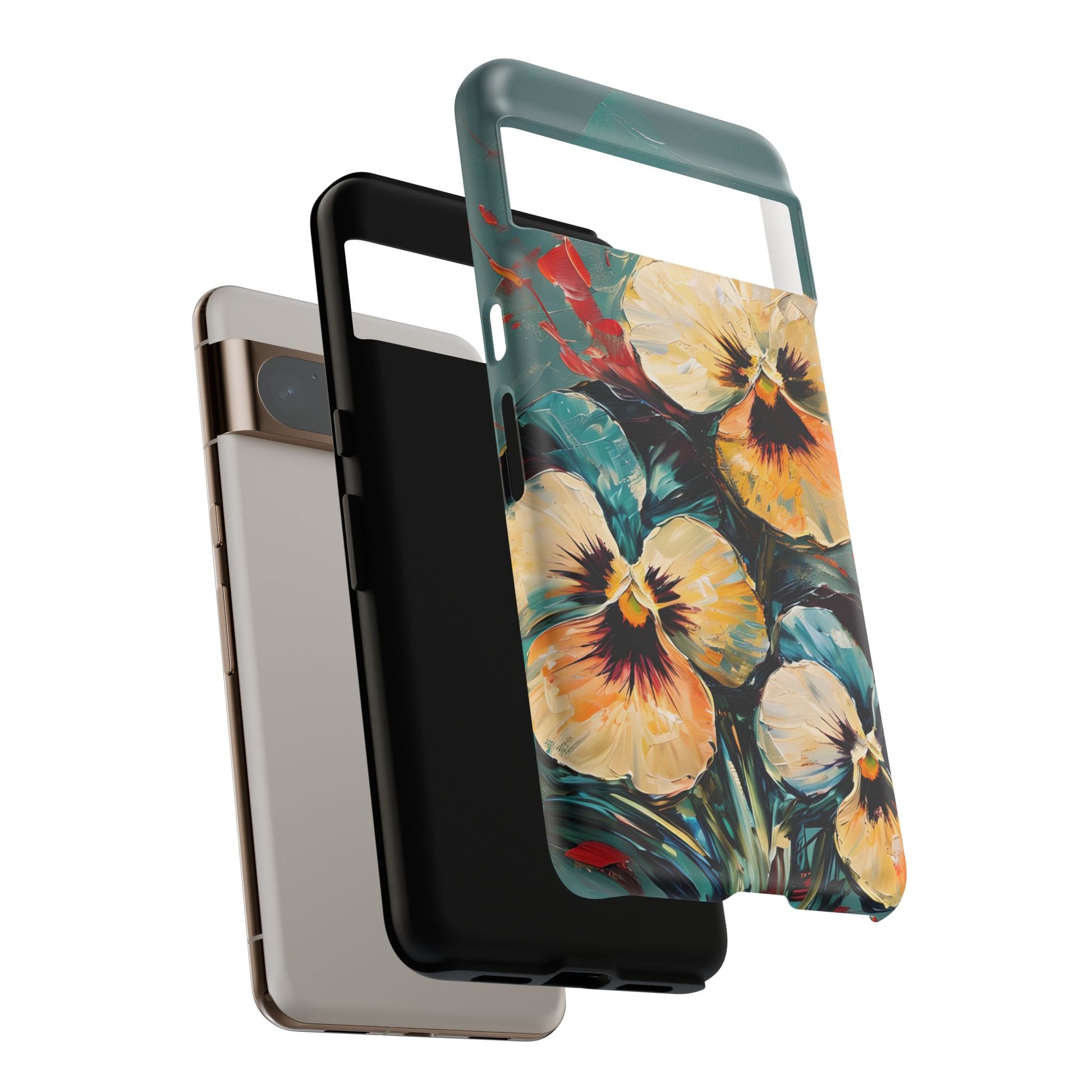 Golden Pansy Cascade Tough Case for Google Pixel 8 Pro - Floral Artistic Shockproof Cover, Elegant Protective Phone Case