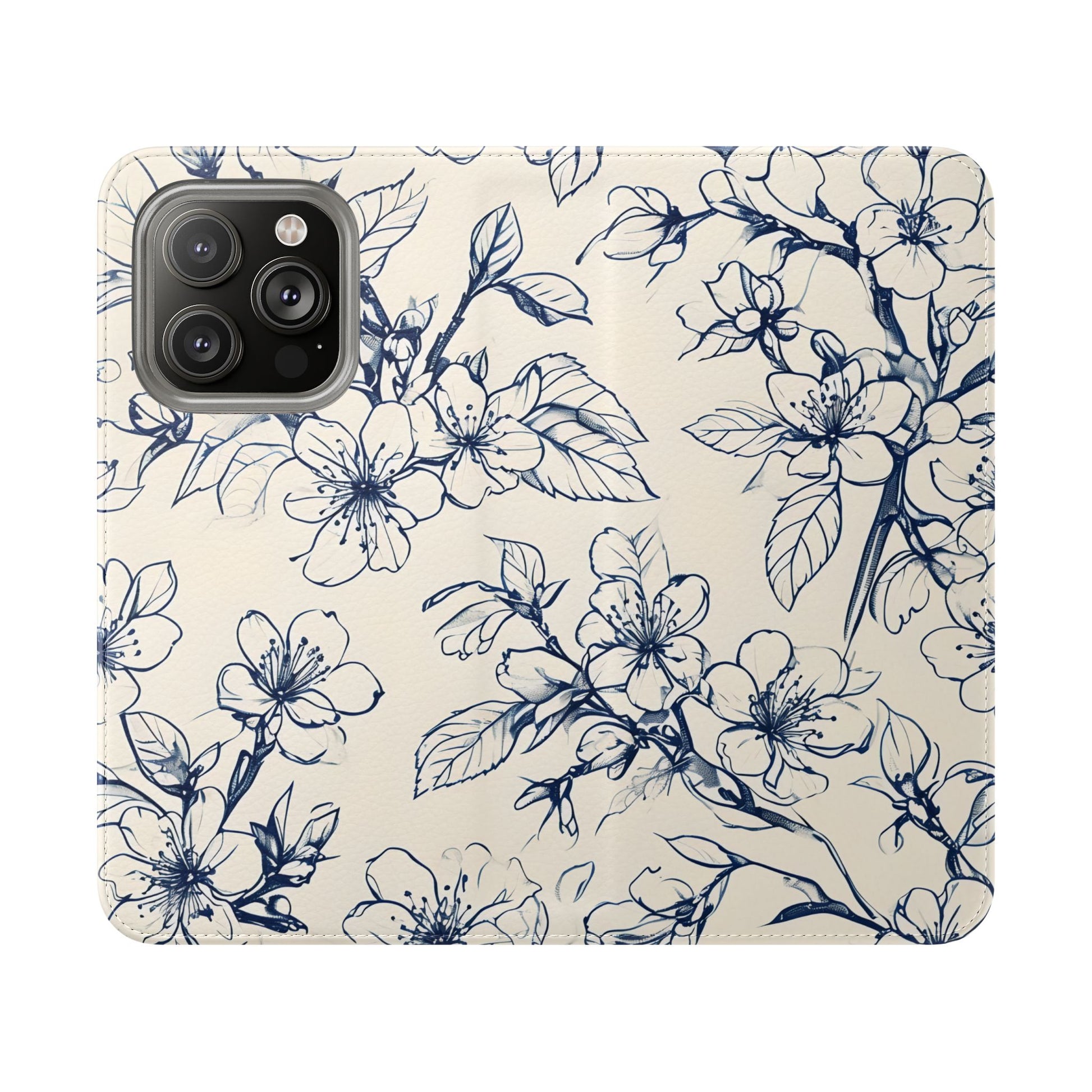Blossom Sketch - Minimalist Floral Flip Phone Case for iPhone 14 Pro