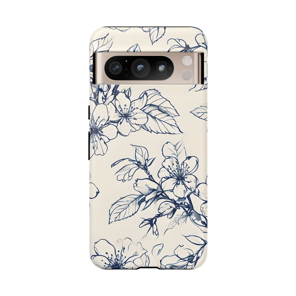 Blossom Sketch - Artistic Blue Floral Google Pixel 8 Pro - Tough Phone Case - Hand-Drawn Botanical Design