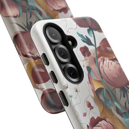 Blushing Peony Veil - Elegant Painterly Floral Samsung Galaxy Tough Phone Case - Soft Blush & Teal Peony Design
