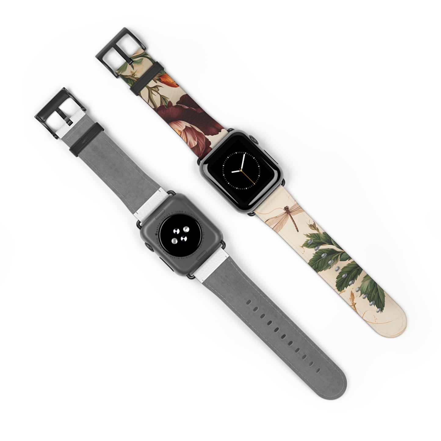 Vintage Burgundy Rose Designer Apple Watch Band - Premium Custom Strap for Series 1-9, SE & Ultra - Artistic Vegan Leather