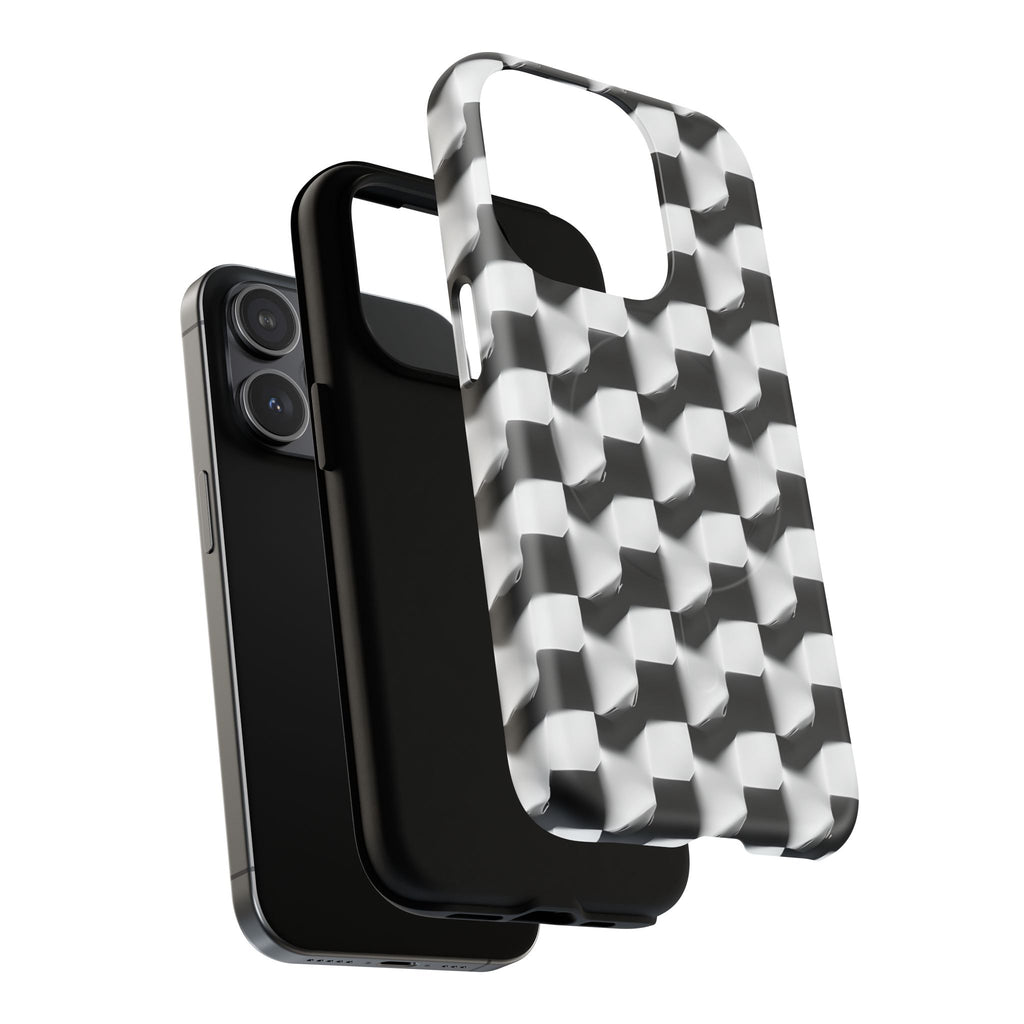Monochrome Grid - iPhone 15 Pro MagSafe Phone Case - Bold, Modern Black & White Design