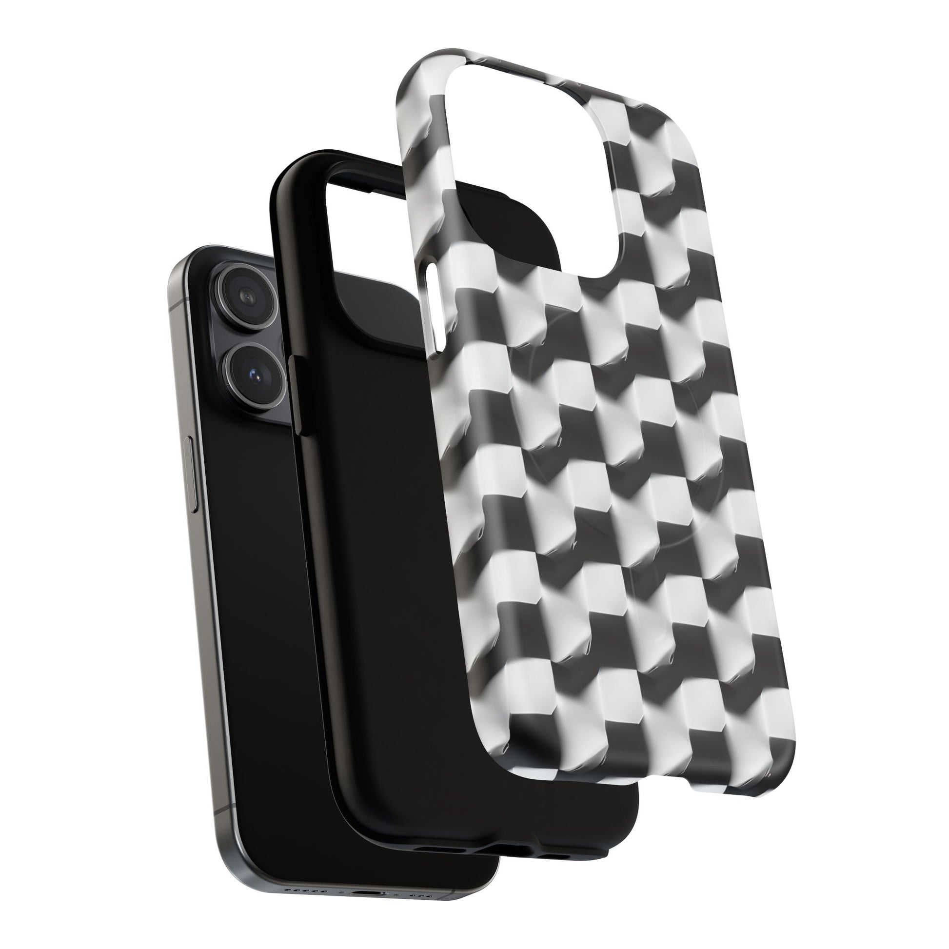 Monochrome Grid - iPhone 15 Pro MagSafe Phone Case - Bold, Modern Black & White Design