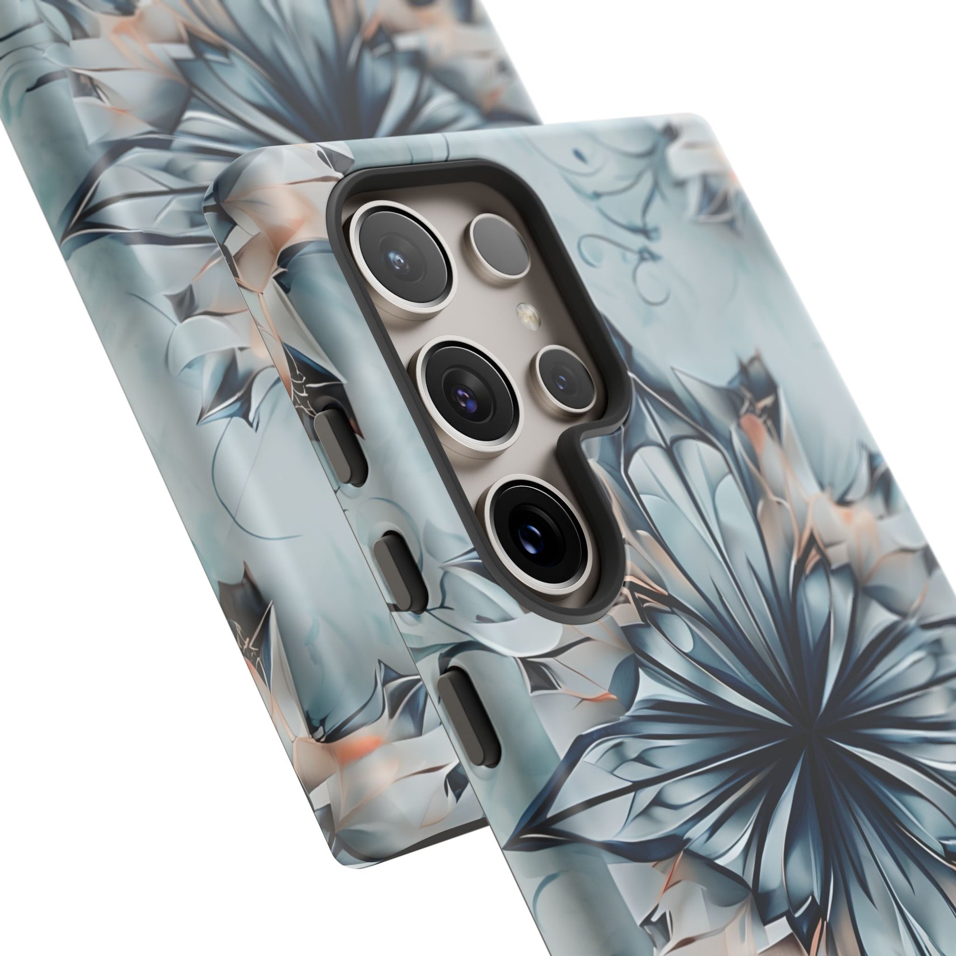 Indigo Mirage - Artistic Kaleidoscope Collection Artistic Floral - Samsung Galaxy S24 Ultra Tough Phone Case - Bold Indigo Symmetrical Design